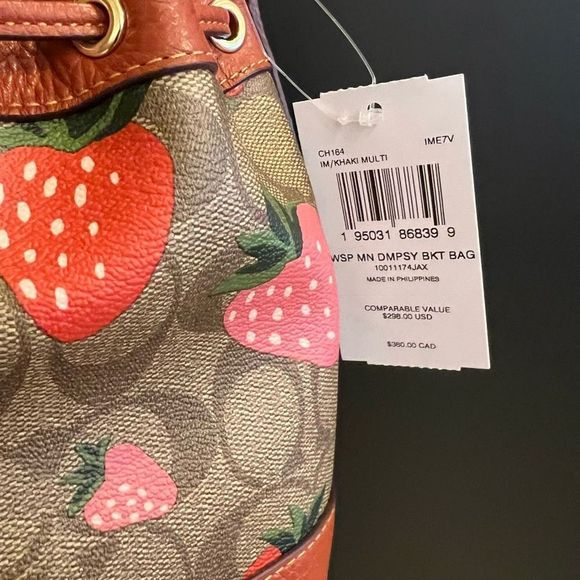 NWT COACH Mini Dempsey Bucket Bag Signature Canvas Wild Strawberry Print CH164 - Picture 3 of 12